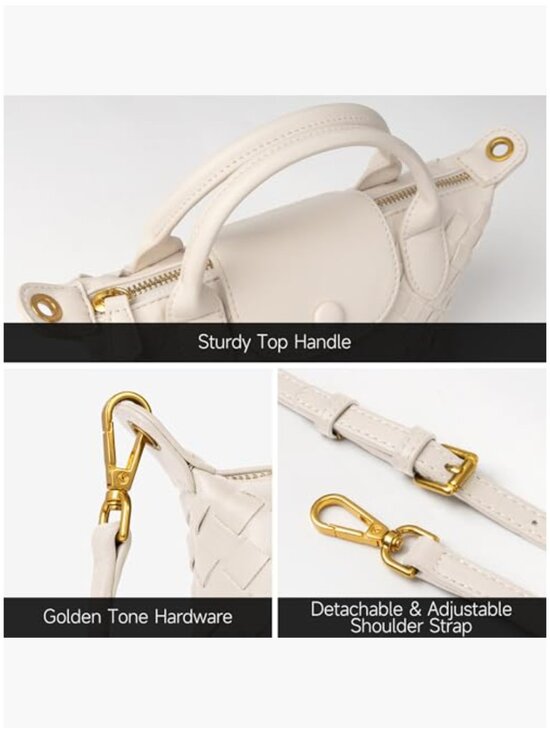 Hand Woven Vegan Leather Mini Crossbody Bag Top Handle Dumpling Purse - Picture 6 of 7